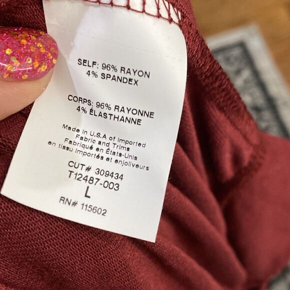 Nordstrom LUSH Ballet Tie Front Bell Sleeve Surplice Blouse Ruby Wine Women - Picture 9 of 10